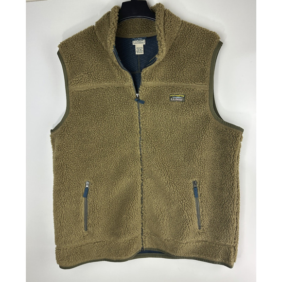 LL Bean Mountain Pile Fleece Vest Sherpa Zip Pockets Fatigue Green Mens XXL Tall - Picture 14 of 14